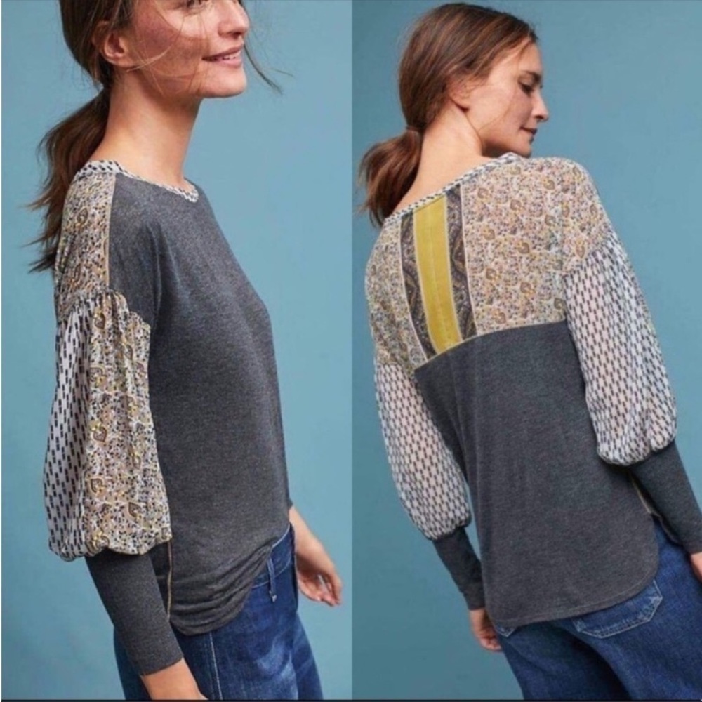 Anthropologie Tiny Raye Gray Mix
Media Top Blouse Sz S